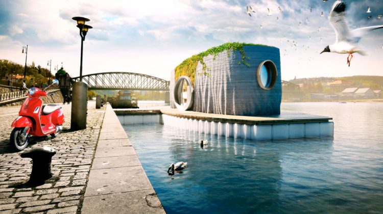 پرینت سه بعدی یک خانه شناور روی آب